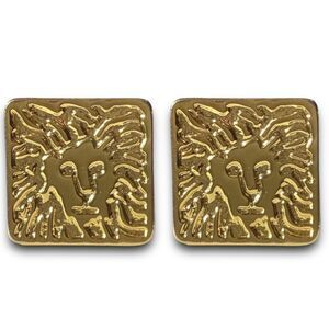 Anne Klein Vintage Square Lion Head Gold Toned Clip On Earrings